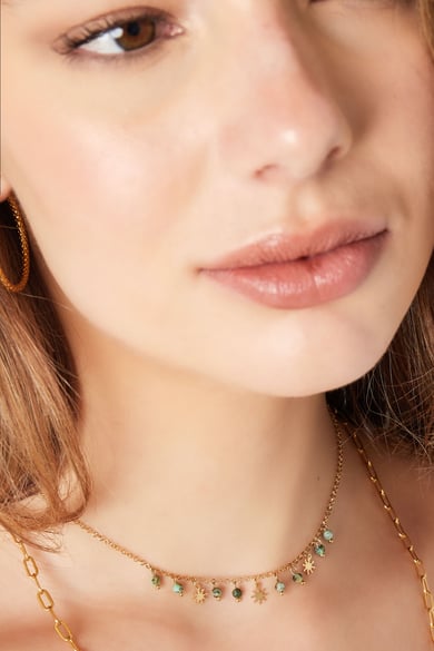Collier pierres pendantes - Acier Inoxydable Vert &amp; Argenté h5 Image4